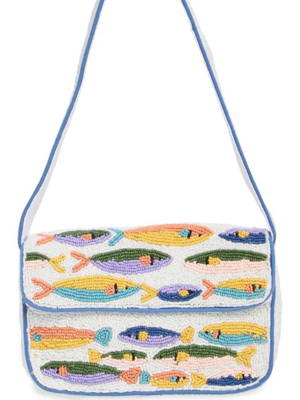 Viral Beaded Sardines Baguette Shoulder Bag by Collection XIIX White & Blue NWT - Picture 4 of 9